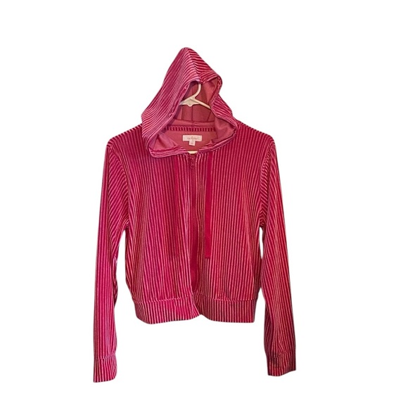 Colsie Pink Velour ribbed  Hoodie - Picture 3 of 7